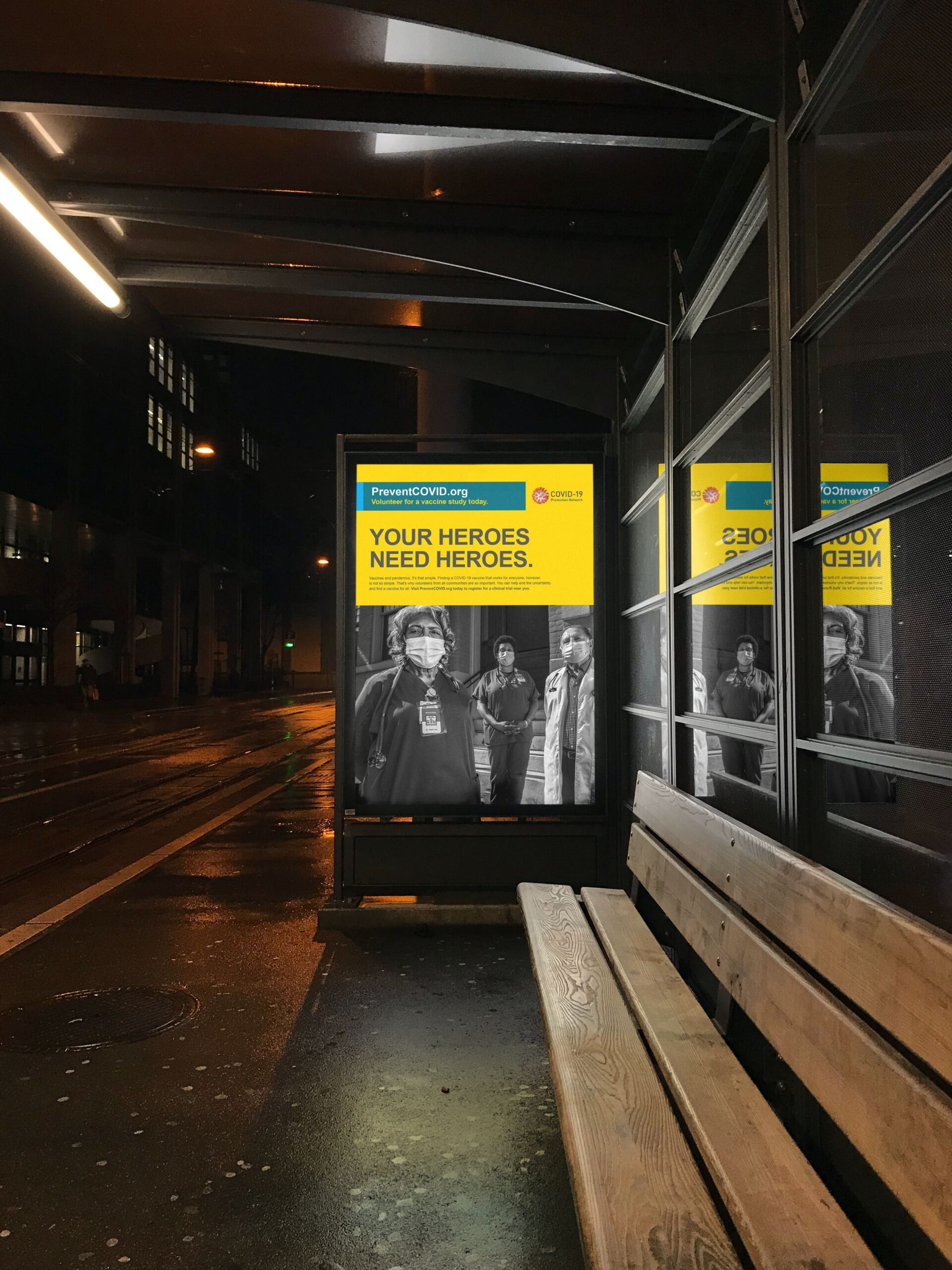 Free Bus Stop Poster at Night Mockup scaled